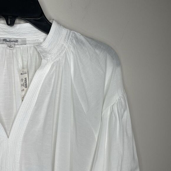 MADEWELL Top Women Small White Shirred Blouse Long Sleeve NQ888 - Picture 5 of 16